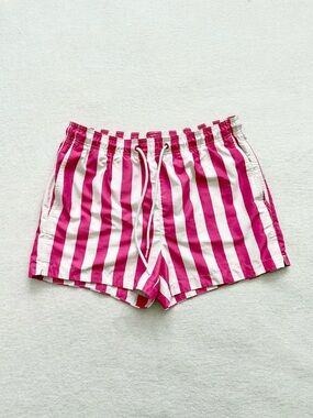 H&M Men’s Pink & White Stripe Drawstring Swim Trunks Size M